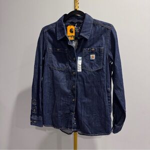 Carhartt Relaxed Fit Midweight Denim Long Sleeve Shirt Women's S Blue